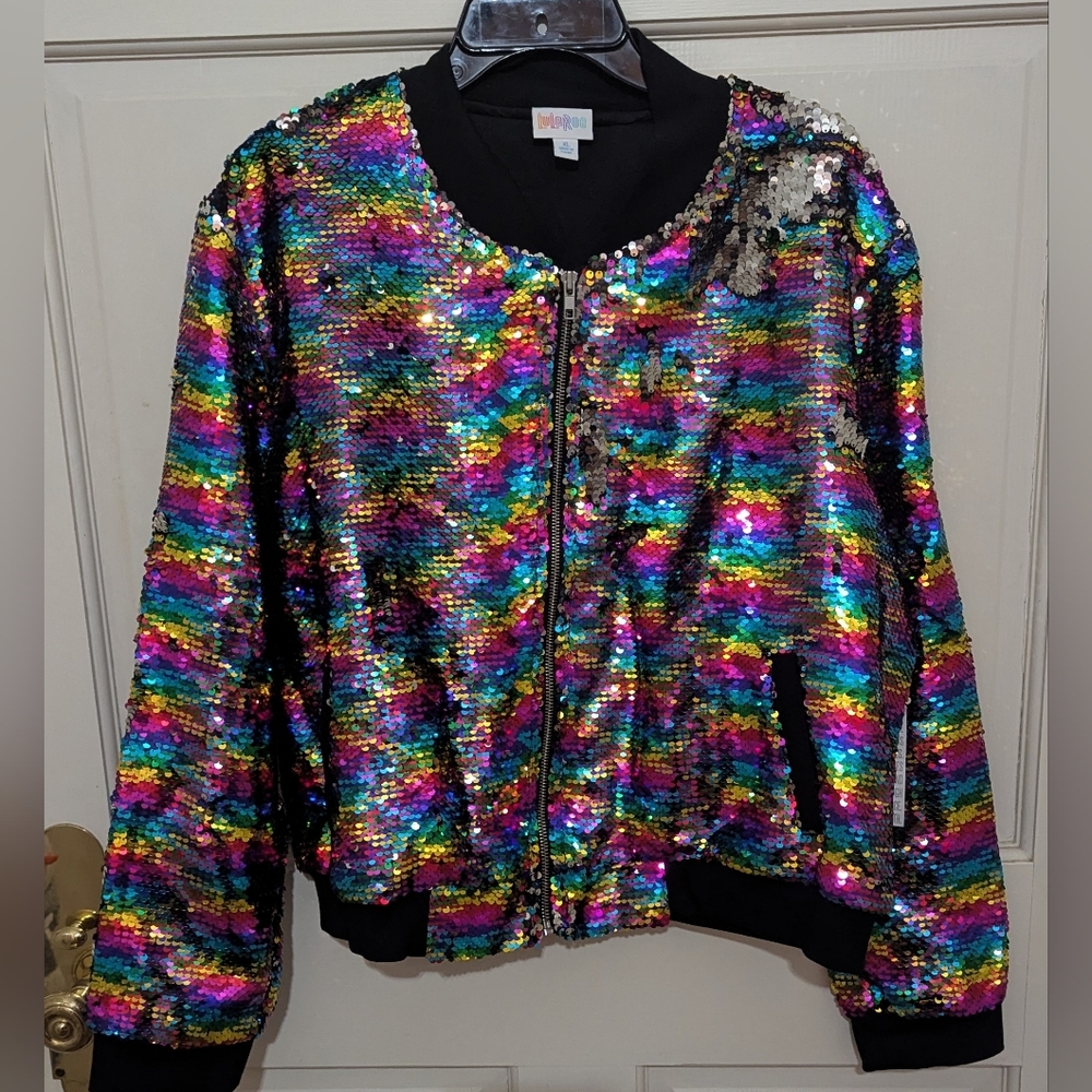 LuLaRoe Stevie Vibrant Sequin Bomber Jacket